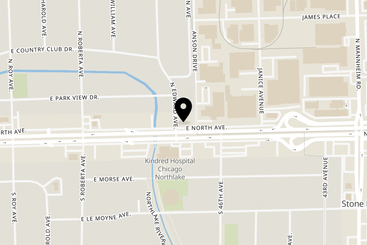 Map showing the location of Alejandra's Mexican Restaurant on 400 E North Ave in Northlake